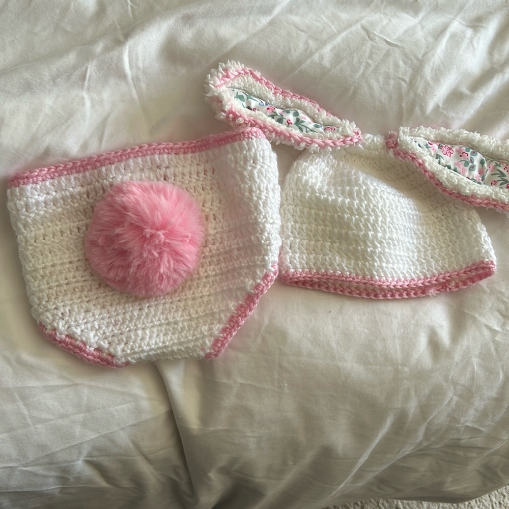 Bunny ears and tail for newborn -6mo approx